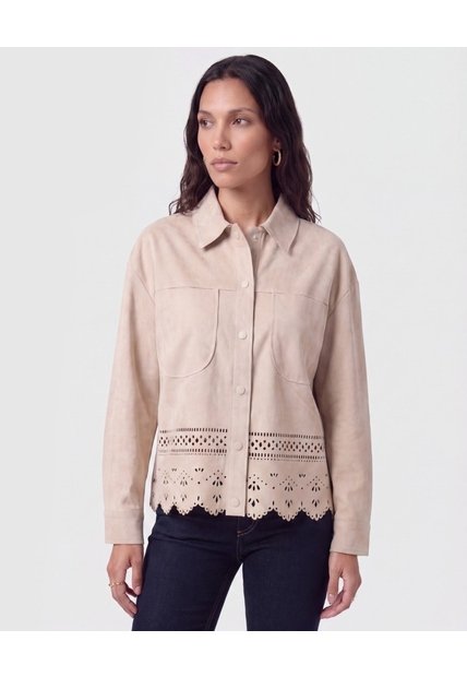 Chaqueta Con Ruedo Troquelado   Para Mujer Beige Patprimo