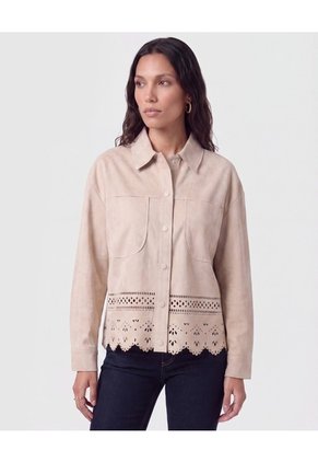 Chaqueta Con Ruedo Troquelado Para Mujer Beige Patprimo