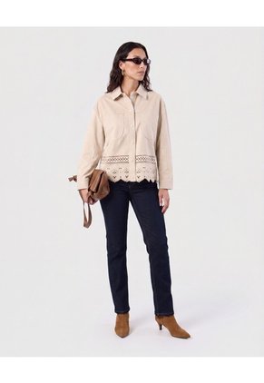 Chaqueta Con Ruedo Troquelado Para Mujer Beige Patprimo