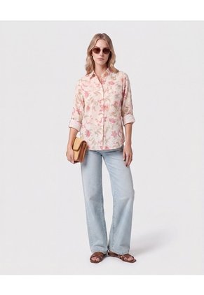 Camisa De Mangas Recogibles Para Mujer Rosa Patprimo
