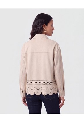 Chaqueta Con Ruedo Troquelado Para Mujer Beige Patprimo