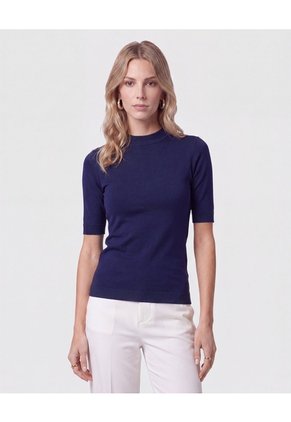 Camiseta De Punto Cuello Redondo Para Mujer Azul Patprimo
