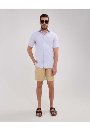 Camisa Manga Corta Unicolor Sin Bolsillo Para Hombre Azul Patprimo