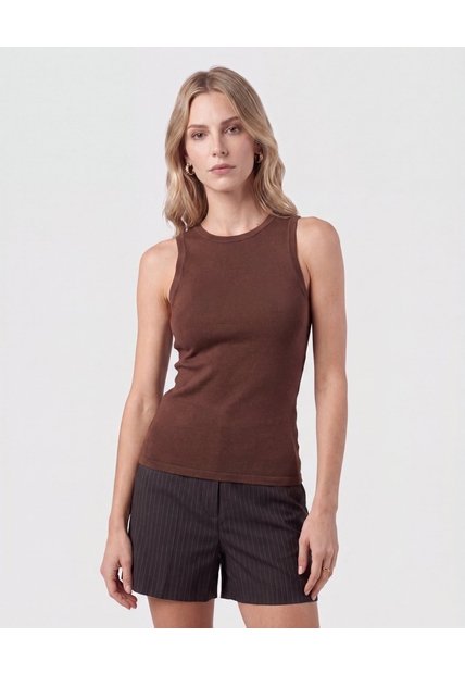 Camiseta Esqueleto Acanalada   Para Mujer Café Patprimo