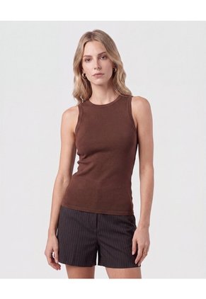 Camiseta Esqueleto Acanalada Para Mujer Café Patprimo