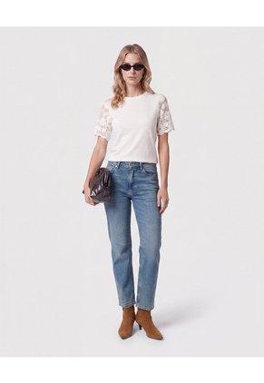 Camiseta Con Mangas De Encaje Para Mujer Blanco Patprimo