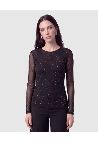 Camiseta Manga Larga De Malla   Para Mujer Negro Patprimo Patprimo