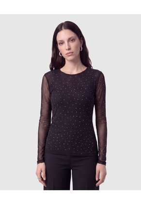 Camiseta Manga Larga De Malla Para Mujer Negro Patprimo