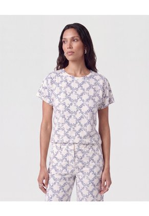 Camiseta Manga Corta Cuello Redondo Para Mujer Azul Patprimo