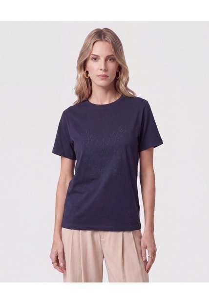 Camiseta Con Bordado De Relieve   Para Mujer Azul Patprimo
