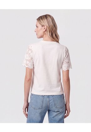 Camiseta Con Mangas De Encaje Para Mujer Blanco Patprimo