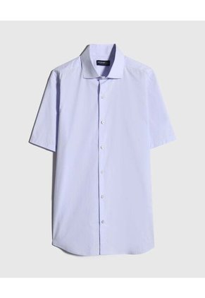 Camisa Manga Corta Unicolor Sin Bolsillo Para Hombre Azul Patprimo