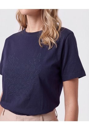 Camiseta Con Bordado De Relieve   Para Mujer Azul Patprimo