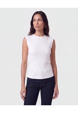 Camiseta Sin Mangas Textura Acanalada   Para Mujer Blanco Patprimo Patprimo