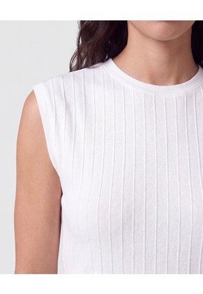 Camiseta Sin Mangas Textura Acanalada   Para Mujer Blanco Patprimo