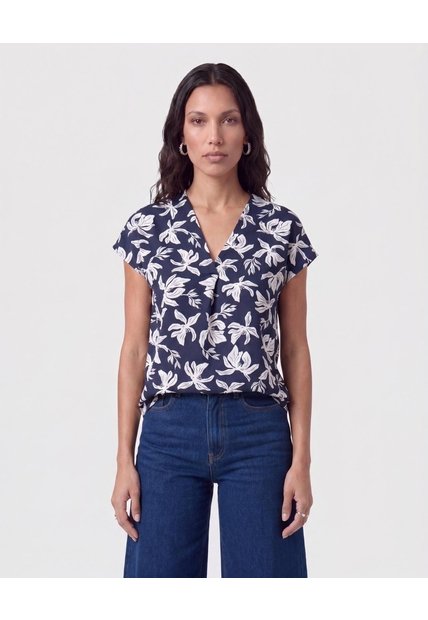 Camiseta Manga Casquillo Escote V   Para Mujer Azul Patprimo