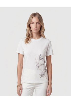 Camiseta Con Bordado Lateral Para Mujer Blanco Patprimo