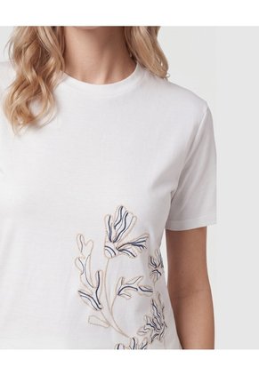 Camiseta Con Bordado Lateral Para Mujer Blanco Patprimo
