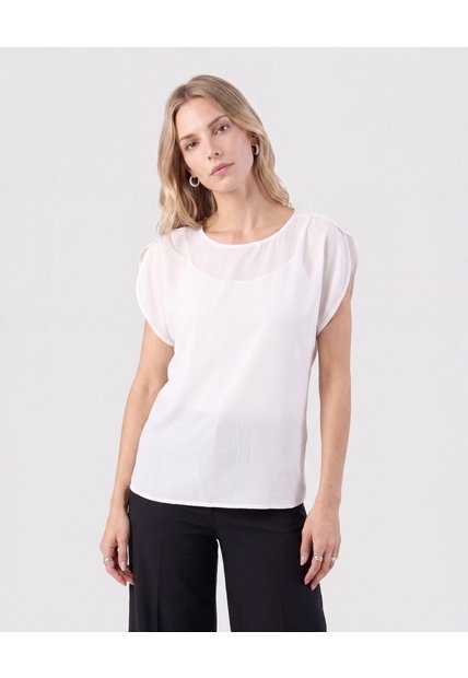 Blusa Manga Capa Corta   Para Mujer Blanco Patprimo