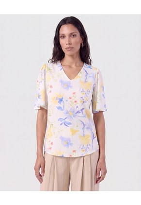 Blusa Cuello En V Manga Fluda Para Mujer Amarillo Patprimo
