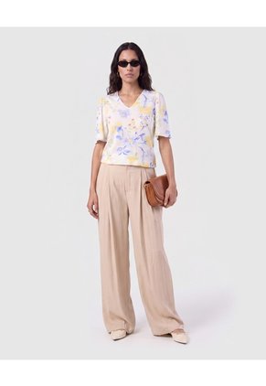 Blusa Cuello En V Manga Fluda Para Mujer Amarillo Patprimo