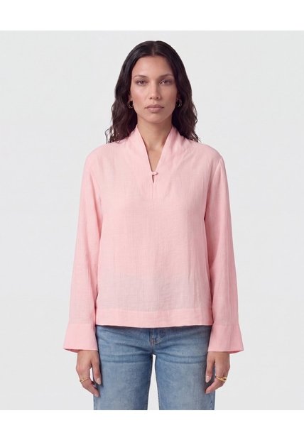 Blusa Manga Larga Cuello Mao   Para Mujer Rosado Patprimo
