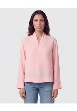 Blusa Manga Larga Cuello Mao Para Mujer Rosado Patprimo