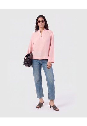 Blusa Manga Larga Cuello Mao Para Mujer Rosado Patprimo
