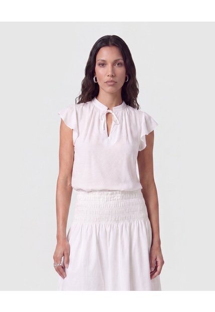 Blusa Manga Volante Y Lazo   Para Mujer Blanco Patprimo