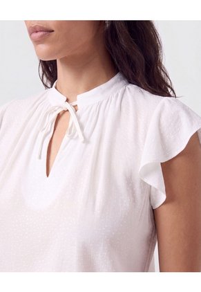 Blusa Manga Volante Y Lazo   Para Mujer Blanco Patprimo