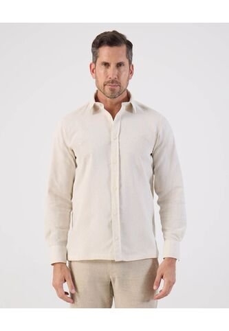 Guayabera Con Textura Sutil Resort   Para Hombre Crema Patprimo Patprimo