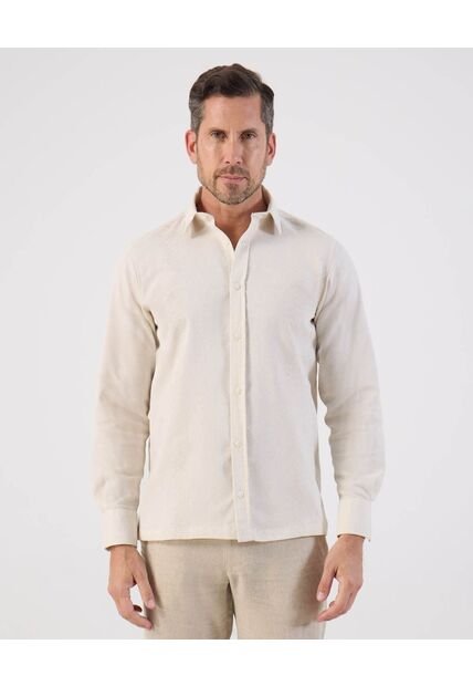 Guayabera Con Textura Sutil Resort   Para Hombre Crema Patprimo