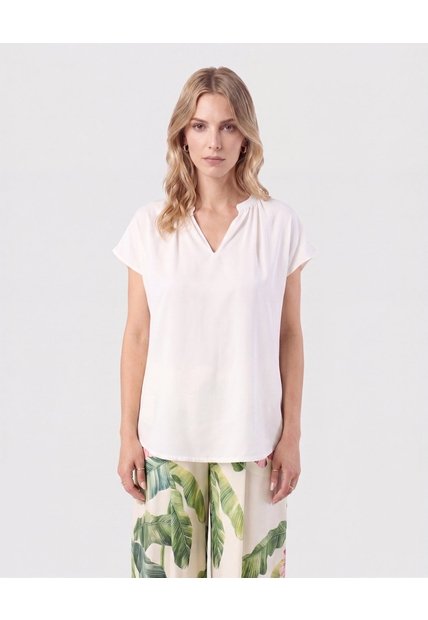 Blusa Cuello V Manga Corta   Para Mujer Blanco Patprimo