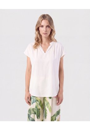 Blusa Cuello V Manga Corta Para Mujer Blanco Patprimo
