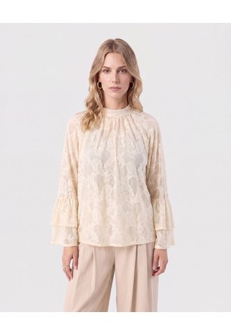 Blusa Encaje Manga Volante   Para Mujer Beige Patprimo Patprimo