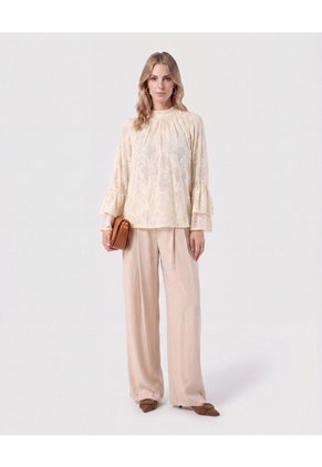Blusa Encaje Manga Volante Para Mujer Beige Patprimo