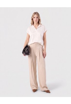 Blusa Cuello Camisero Corta Para Mujer Beige Patprimo
