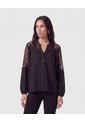 Blusa Con Mangas De Encaje   Para Mujer Negro Patprimo de Patprimo
