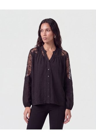 Blusa Con Mangas De Encaje   Para Mujer Negro Patprimo Patprimo