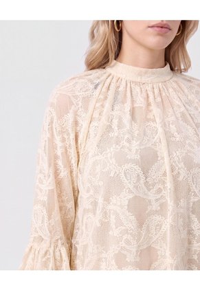 Blusa Encaje Manga Volante Para Mujer Beige Patprimo