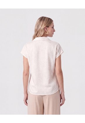 Blusa Cuello Camisero Corta Para Mujer Beige Patprimo