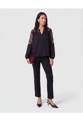 Blusa Con Mangas De Encaje   Para Mujer Negro Patprimo