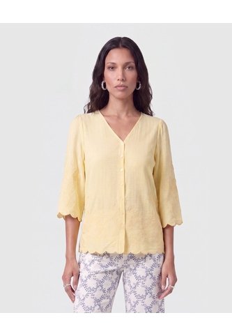 Blusa Bordada Con Botones   Para Mujer Amarillo Patprimo Patprimo