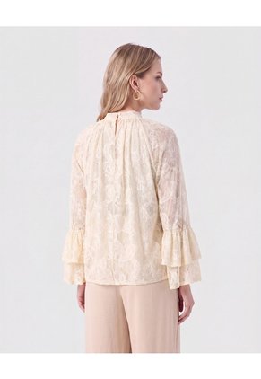 Blusa Encaje Manga Volante Para Mujer Beige Patprimo