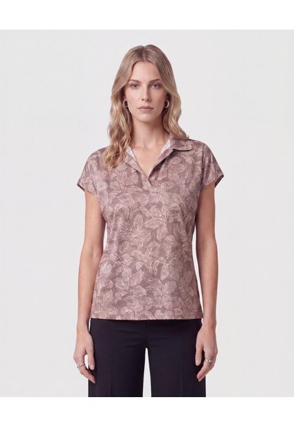 Blusa Cuello Camisero Manga Corta   Para Mujer Café Patprimo