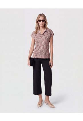 Blusa Cuello Camisero Manga Corta   Para Mujer Café Patprimo