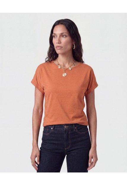 Blusa Manga Con Dobladillo   Para Mujer Naranja Patprimo