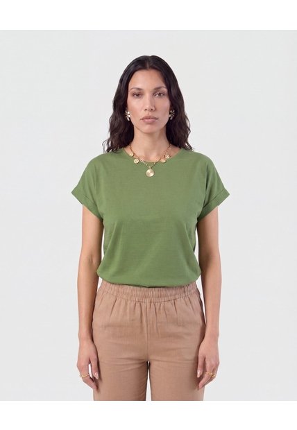 Blusa Manga Con Dobladillo   Para Mujer Verde Patprimo