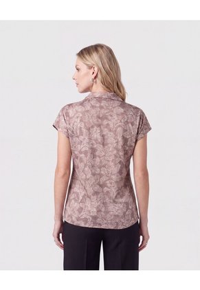 Blusa Cuello Camisero Manga Corta   Para Mujer Café Patprimo