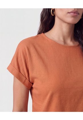 Blusa Manga Con Dobladillo   Para Mujer Naranja Patprimo